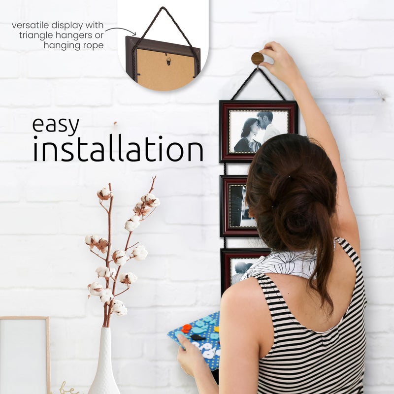 Kiera Grace Lucy Collage Frame, Holds 3 Vertical 5" x 7" Photos, Wall Mount Picture Frame with Hanging Rope, 7.25" x 9.25", Dark Brown - Image 4